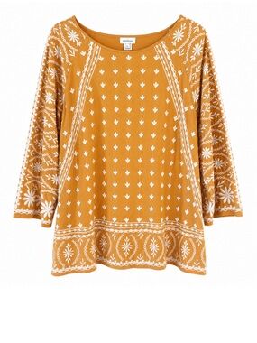 Sundance Mustard Embroidered Bell-Sleeve Women's Boho Peasant Top Size L Cottage